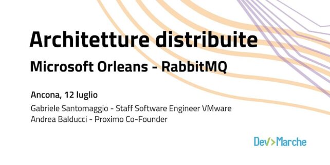 Logo con sfondo astratto dell'evento Architetture Distribuite - Microsoft Orleans e RabbitMQ del 12 luglio 2023 ad Ancona